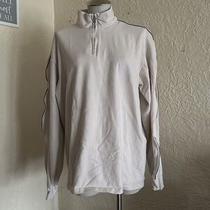 Zenga Sport Cream Velour High Neck Quarter Zip Piped Trim Pullover Sweatshirt XL